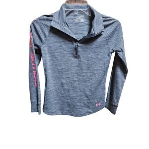 Under Armour HeatGear Gray Pink Quarter Zip Pullover Top Athletic Shirt Youth